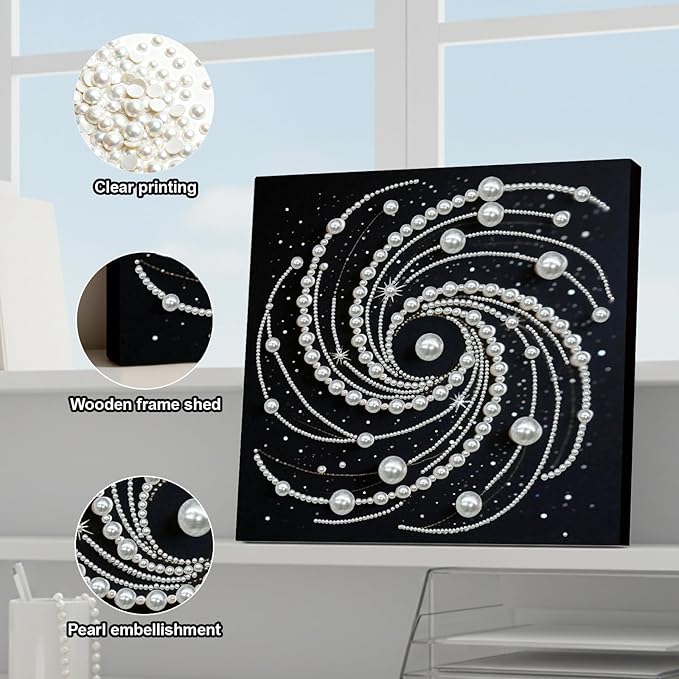 DIY Pearl Painting Kit with Wooden Frame, 3D Plastic Pearl Gemstone Ocean Art Craft for Adults Beginners, Diamond Art Kits for Adults, Home Wall Decor Ready Gift for Women(Vortex)(30 * 30cm)