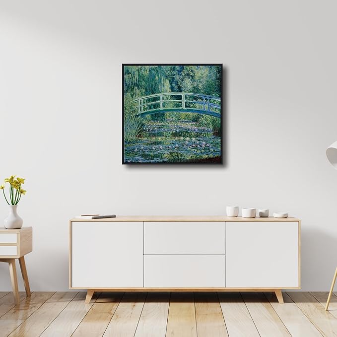 Wieco Art Black Framed Canvas Print Wall Art Water-Lily Pond,1899 by Claude Monet Impressionism Art Print Picture Artwork for Living Room Bedroom Home Kitchen Decorations