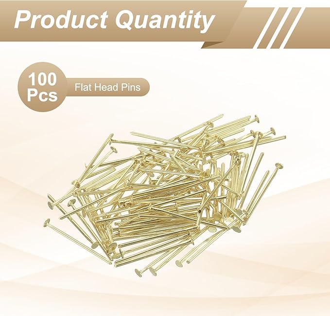 HARFINGTON 100pcs Flat Head Pins 0.63" 16mm Needles Bulk for Earring Pendant Necklace Bracelet Charm Jewelry Making Findings DIY Craft, 14K Gold