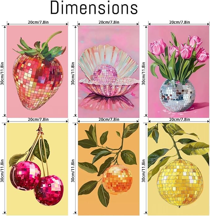 Clendo 6P Disco Ball Paint by Numbers Kit for Adults, DIY Fruit Adult's Paint by Numbers on Canvas, Easy Acrylic Watercolor Oil Painting by Number Without Frame(8x12 in)