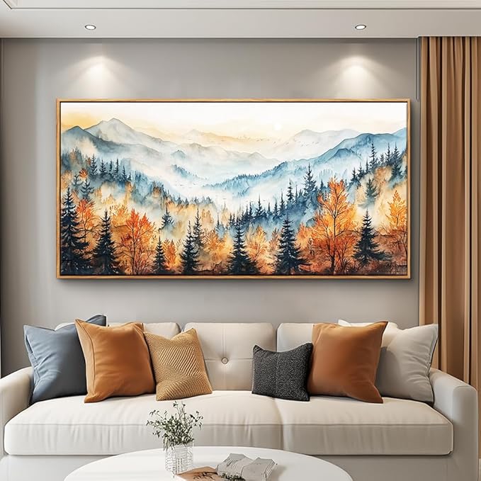 KELIYUAN Large Canvas Wall Decor For Living Room Wall Art For Bedroom Office Murals Abstract Mountain Forest Painting Farmhouse Wall Pictures Modern Room Home Decor Aesthetics Wood Framed 24"X48"