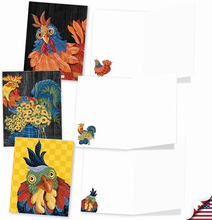 The Best Card Company - 20 Blank Notes with Envelopes - All Occasion Animal Assortment (10 Designs, 2 Each) - Spring Chickens AM2829OCB-B2x10