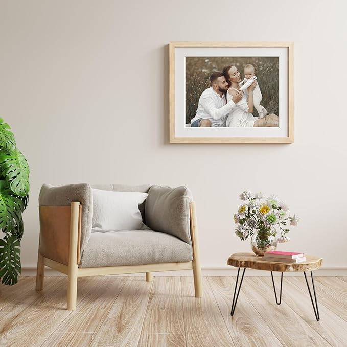 Yaetm 20x24 Picture Frame Matted to 16x20 Set of 3, Natural Solid Oak Wood Frame with Plexiglass for Wall Mount, Wide Molding (3 pack, Oak)