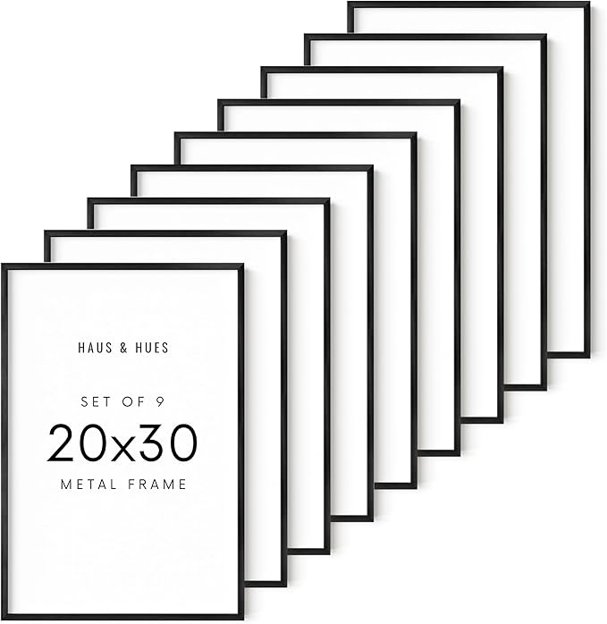 HAUS AND HUES 20x30 Black Metal Picture Frames - Features Premium Aluminum & Hanging Hardware, Shatterproof Plexiglass - Ideal for Home, Room, Office (20x30 in, Black, Set of 9)