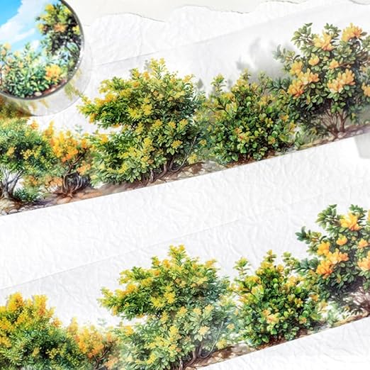 6 Rolls Colorful Floral Washi Tape Set Spring Plant Landscape Scrapbook Tape Vintage Flower Stickers for Journaling Supplies Transparent PET Washi Tapes Junk Journal Scrapbooking Craft Decorative Tape