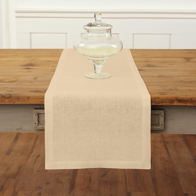 Solino Home Linen Beige Table Runner 90 Inches Long - 100% Pure Linen 14 x 90 Inch Table Runner for Spring, Easter - Fete