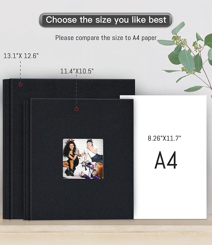Popotop Photo Album Self Adhesive with Picture Display Window,60 Pages DIY Scrapbooking Supplies Kit for 4x6 10x12 Picture,Linen Cover Memory Book for Baby Wedding, with Scraper and Metallic Pen