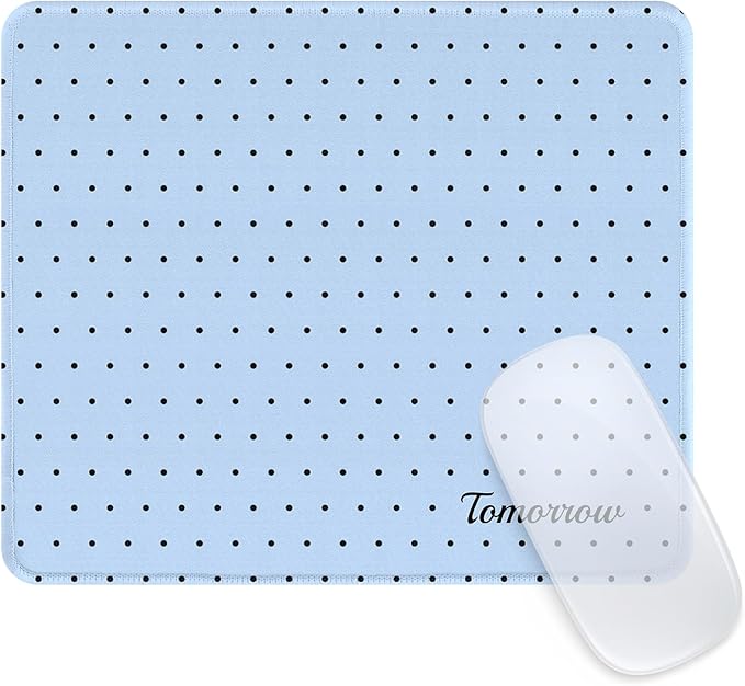 Seorsok Baby Blue Mouse Mat,Premium Textured Mouse Pads for Office Laptop,Washable Square Mousepads with Extended Stitched Edges Non Slip Rubber Base 9.5"x7.8"x0.12"Inch,Black Polka Dot Design