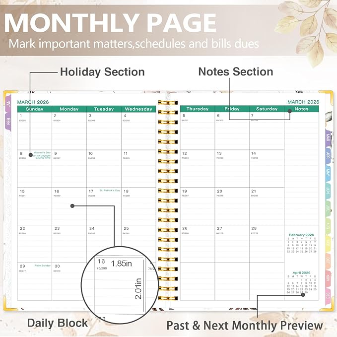 GuassLee 2026 Weekly Monthly Planner A4, 12-Month Hardcover Large Calendar Planner with Tabs, Stickers & Pocket, January 2026 to December 2026 Daily Planner Organizer for School Home Office