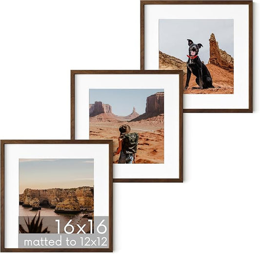 HAUS AND HUES Walnut Square Frames Set of 3-16x16