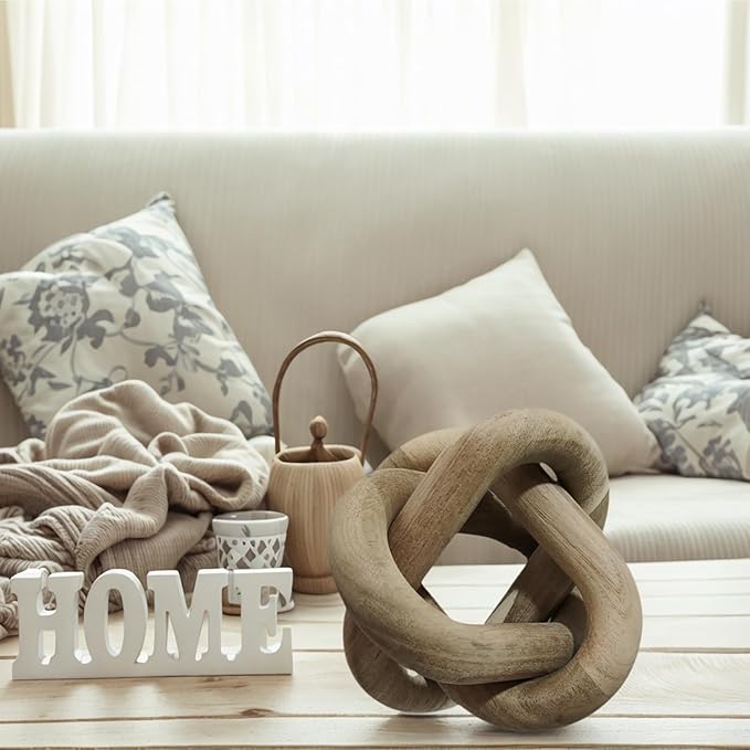 GUDAGUU Wood Knot Decor -Coffee Table Decor Shelf Decor Table Books Hand Carved Home Decoration Boho Country Rustic Modern Shabby Chic Style 3 Link Wooden Knot Chain Link Decor (Rustic)