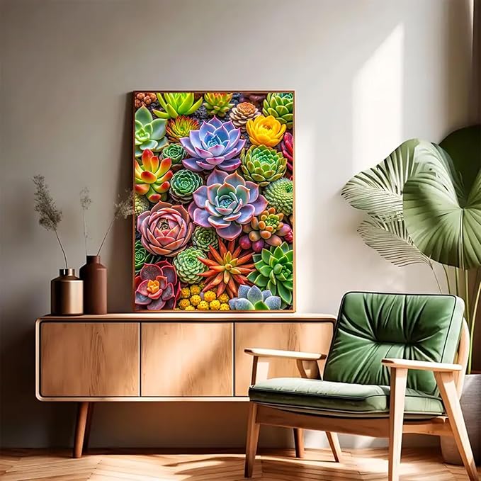 NWQZBYHT 5D Diamond Painting Kits for Adults,Succulents Diamond Art Kits for Adults,Round Full Drill Diamond Dots DIY Succulents Plant Gem Painting for Beginner Picture Crafts Home Wall Decor 12x16 In