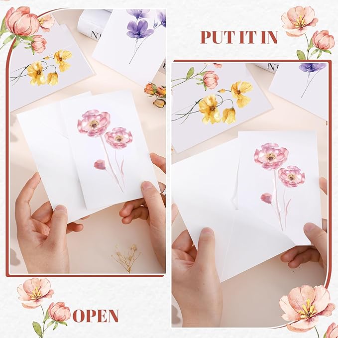 Blank Cards and Envelopes, 40 Pack Blank Cards 4x6 Inches (10 Floral Designs), Elegant Blank Greeting Card, Blank Note Cards with Sealing Stickers for Birthdays, Weddings, Most Other Occasions
