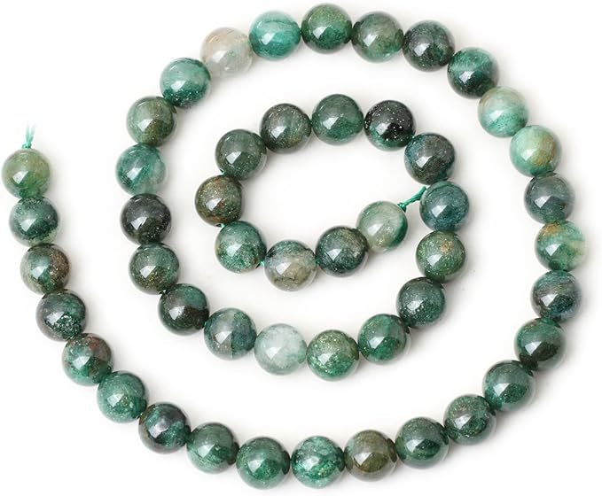 45PCS 8mm Natural Green Mica Gemstone Smooth Surface Round Loose Beads for Jewelry Making 1 String 15 Inches