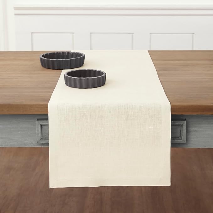 Solino Home Linen Ivory Table Runner 144 Inches Long - 100% Pure Linen Extra Long Table Runner 14 x 144 Inch for Spring, Easter - Fete