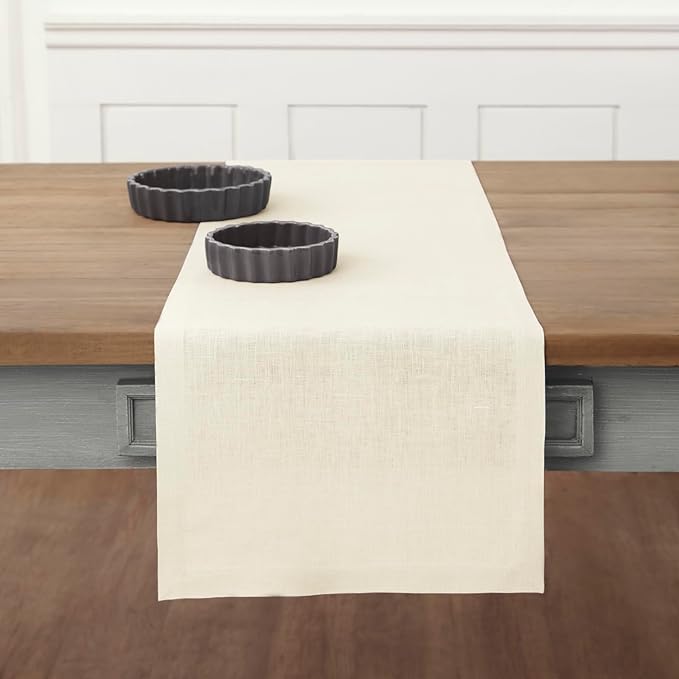 Solino Home Linen Ivory Table Runner 72 Inches Long - 100% Pure Linen 14 x 72 Inch Table Runner for Dining, Spring, Easter - Fete