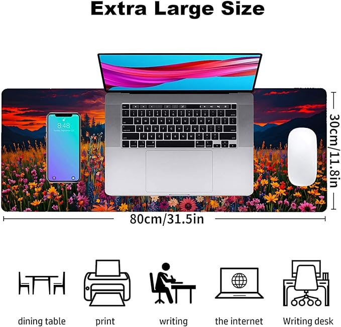 Highland Cow Gaming Mouse Pad, Office Desk Mat, Anti-Slip Rubber Base Cool Aesthetic Mouse Pads for Computer Laptop Keyboard School Home Desktop Gamer Home Accessories Decor 31.5" x 11.8"