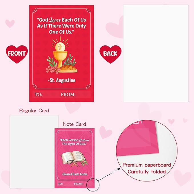 TICIAGA 144pcs Valentine's Day Catholic Church Greeting Cards with Envelop Retro Religious Sticker for Kid Bible Books Notecard Exchange Gifts for Boys and Girls Christian School Classroom Party Favors