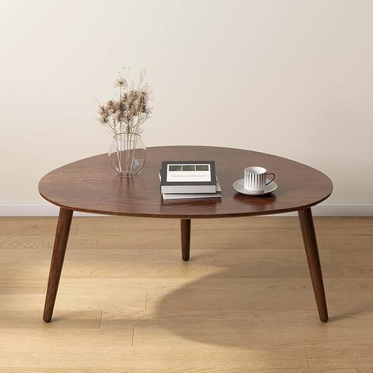 Wayshome Small Oval Coffee Table, Mid Century Modern Coffee Table for Living Room, 100% Solid Oak Wood Side Table End Tables for Home (Walnut Wood Color, 33.46''x22.83''x15.74'')