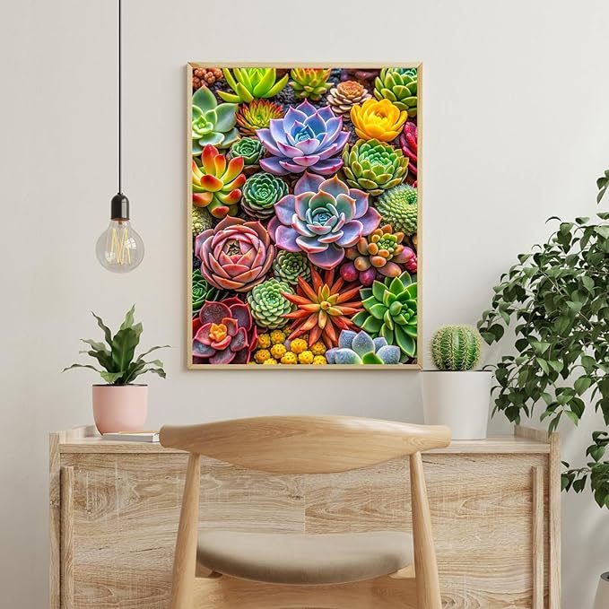 NWQZBYHT 5D Diamond Painting Kits for Adults,Succulents Diamond Art Kits for Adults,Round Full Drill Diamond Dots DIY Succulents Plant Gem Painting for Beginner Picture Crafts Home Wall Decor 12x16 In