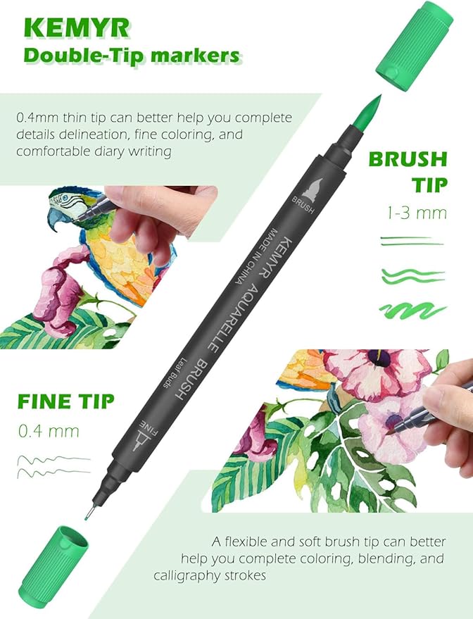 Markers for Adult Coloring Books: 120 Color Dual Tip Fine & Brush Pens - Water-Based Coloring Marker for Adults Drawing Sketching Bullet Journal Writing Lettering No bleeding