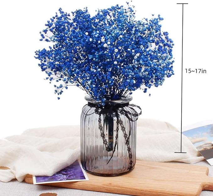 4000+ Dried-Blue-Babys-Breath-Flowers-Bouquet-17.2 inch, Dried Royal Blue Flowers for Vase, Natural Gypsophila Branches for Home Decor, Wedding, Table Decor, DIY Wreath Floral