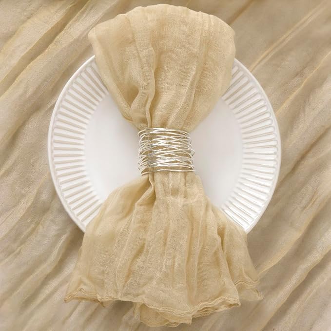 30 Pack Champagne Cheesecloth Napkins Christmas Cloth Napkins Set of 30 Champagne Holiday Dinner Napkins Bulk 21x21 Inches for Wedding Bridal Shower Baby Shower Xmas Parties