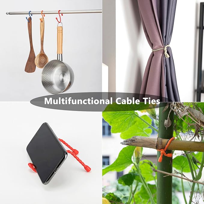 8PCS Silicone Cable Ties 4 Inch Reusable Twist Ties Steel-Core Cable Tie Straps Organizer All Purpose Bendable Cord Tie for Indoor Outdoor Bundling Holding Securing and Wrapping Cables (White)