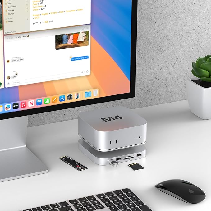 Akyyajaure Mac mini Hub: 9 in 1 Aluminum Stand & Dock for Mac mini M4 Pro with M.2 NVMe SSD Enclosure, 10Gbps USB-A*2, SD/TF Card Readers, USB 2.0