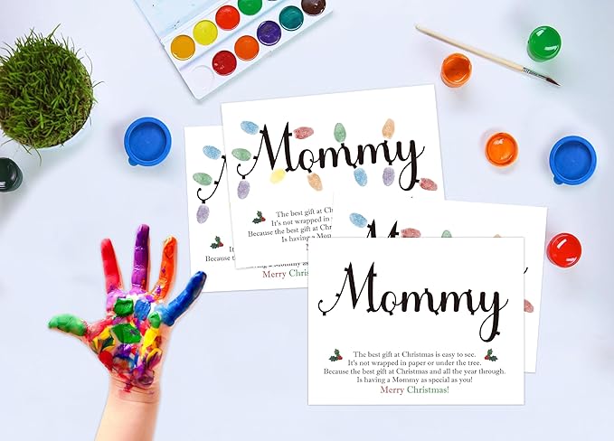 Baby First Christmas Handprint Art Craft Kit for Mommy, 10 Pcs Christmas Crafts Bulk DIY Handprint Card Making for Winter Holiday Activities, Funny Finger Paint Keepsake Gift for New Mom Mothers