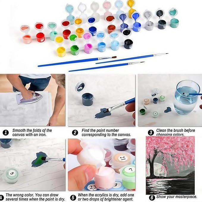 CSZPPQAF Paint by Numbers Kit for Adults Beginner, Cherry Blossom Tree Adult Paint by Number Kits on Canvas,DIY Acrylic Watercolor Easy Oil Painting Kit for Home Wall Decor 16X20inch