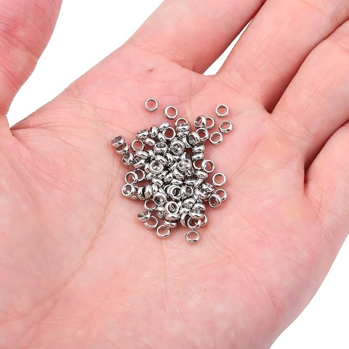 Stainless Steel Spacer Beads 3.5x1.2mm Rondelle Loose Charm Caps Beads for DIY Jewelry Making 100pcs with 2mm Hole