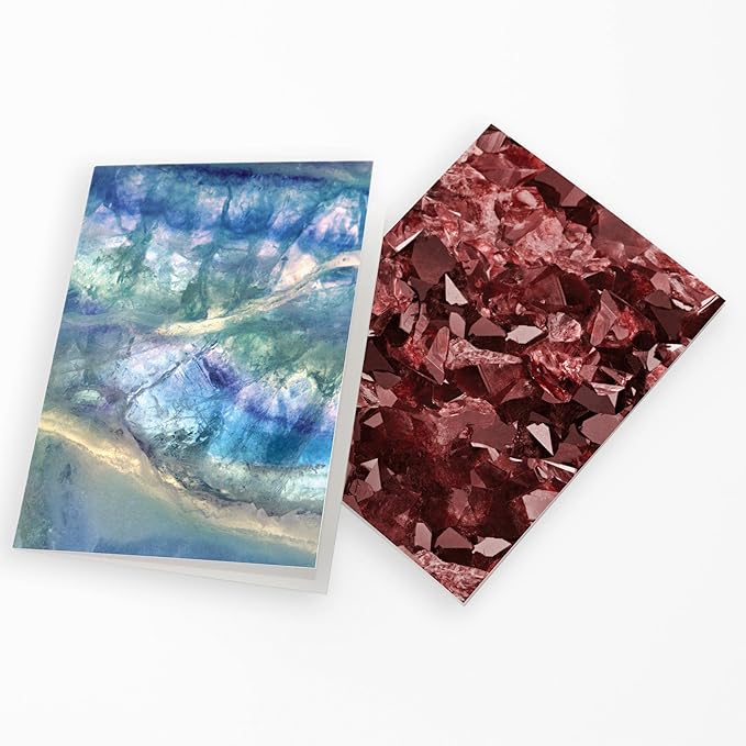 All Occasion Abstract Greeting Cards Boxed Set - 24 Blank Just Because or Thank You Cards w/White Envelopes - Marbled Agate Designs on High-Quality Card Stock by RitzyRose (Mixed Gemstones)