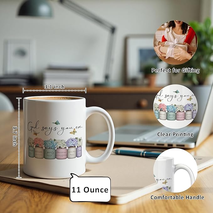Hydrangeas Flower Christian Mug 11 oz, Christian Gifts for Women, Religious Gifts Coffee Cups Ceramic, Inspirational Bible Verse Ceramic Mug for Coffee Tea Hot Cocoa Home Office Work