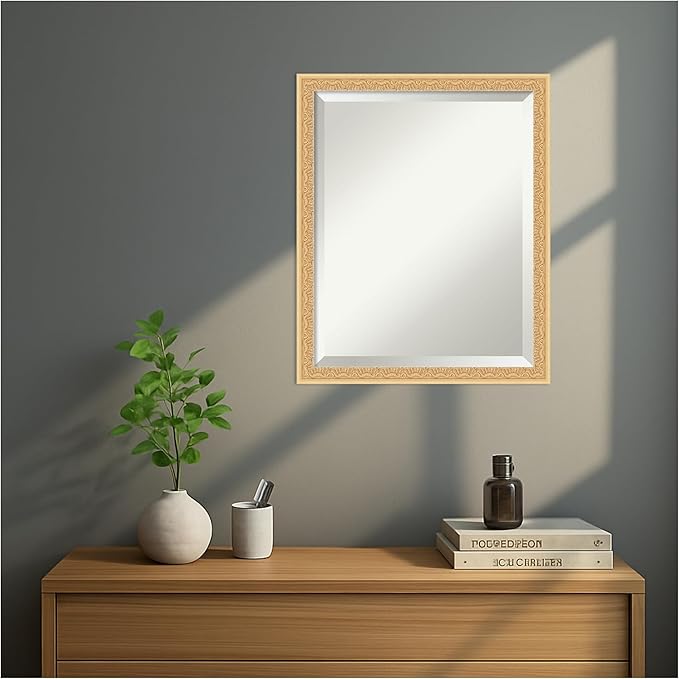 Amanti Art Gold Wall Mirror 22x18 Bethany Gold Rectangle Bathroom Mirror for Wall Decor Living Room, Small Traditional Wood Frame, Hangs Horizonally and Vertically, Bathroom Decor, Beveled Edge