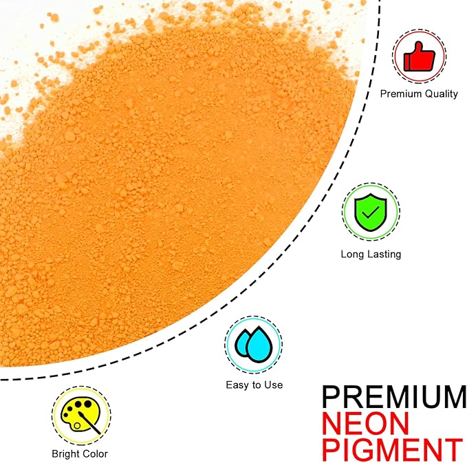 Matio Neon Pigment Powder, 1.8oz/ 50g Neon Orange Highly Fluorescent Nail Powder Iridescent Mica Powder for Epoxy Resin, Soap Making, Candle Dye, Bath Bomb, Nails, Tumblers, Slime, Painting, DIY Craft