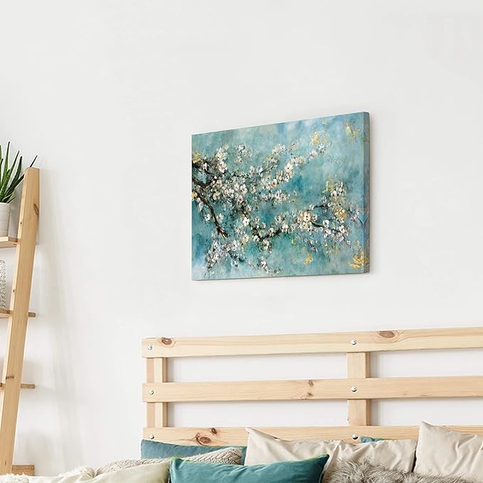 ARTISTIC PATH Abstract Wall Art Flower Picture: Dogwood Bloom Painting Artwork Print on Canvas for Bedroom (24" W x 18" H,Multi-Sized)