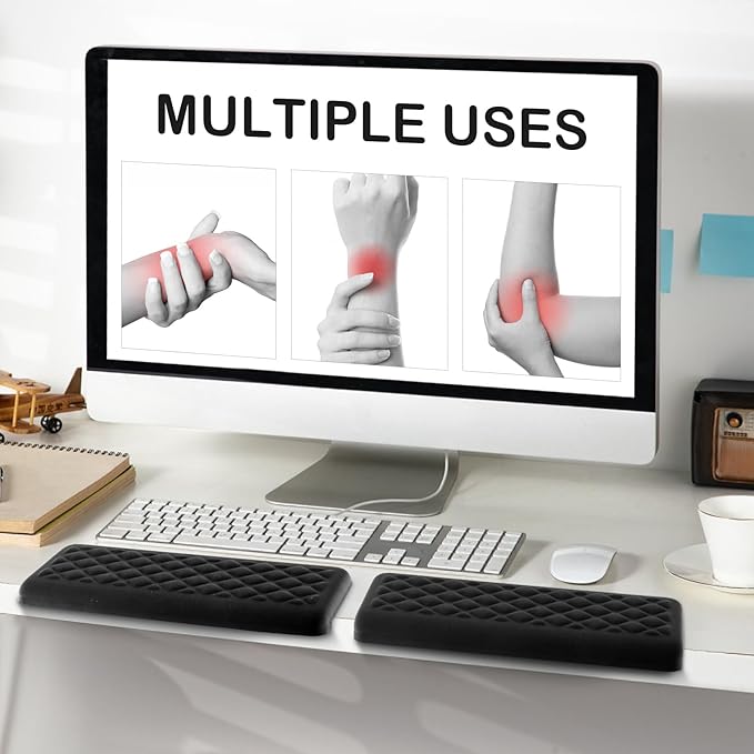 L-Shaped Desk Elbow Pads, 2-Piece Set - Accessories Ergonomic Memory Foam Arm Rest for Office & Gaming Desks, Anti-Slip Edge Cushion to Relieve Elbow & Wrist Pain (11.8"x3.9", Black)