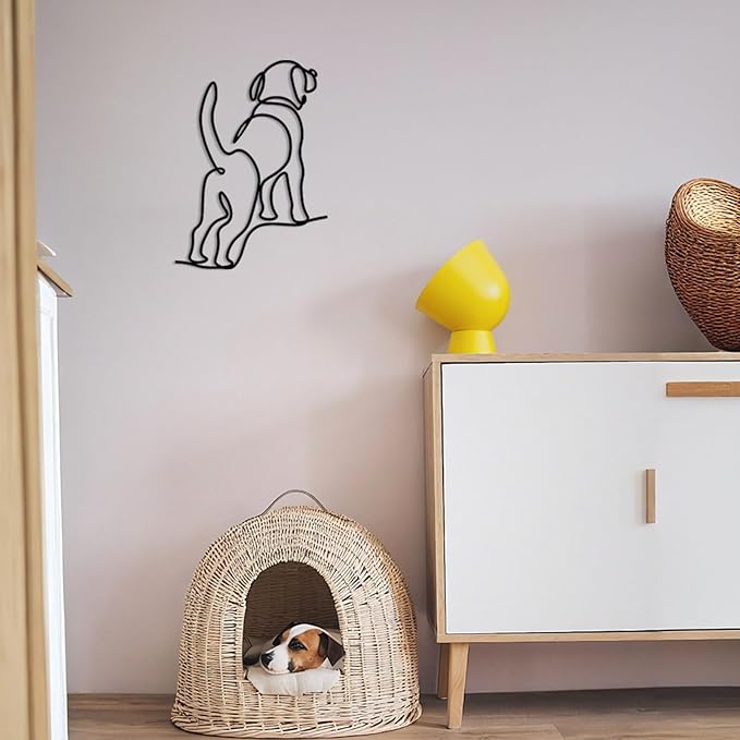 TYLCC Black Metal Dog Wall Decor Minimalist Abstract Dog Wall Art Line Drawing Art for Living Room Bedroom Decorations (Guard)