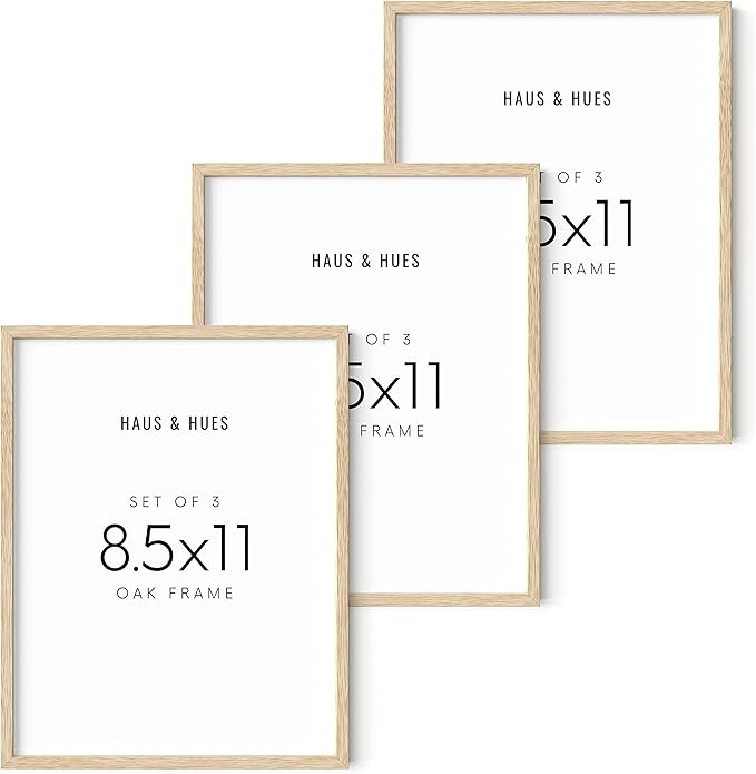 HAUS AND HUES Beige Oak Wood 8.5x11 Picture Frame - Modern Wood Wall Art Display - Lightweight 8.5x11 Frame for Art Prints, Photos, Posters - Ready-to-Hang Vertically & Horizontally (Set of 3)