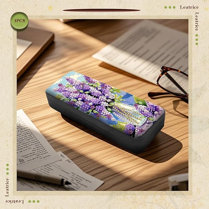 Leatrice Flower Diamond Art Kits for Adults Small Diamond Painting Kit Gem Art Paint by Diamonds Dot Eyeglasses Case 5d Diamond Art DIY for Beginner Women Lavender