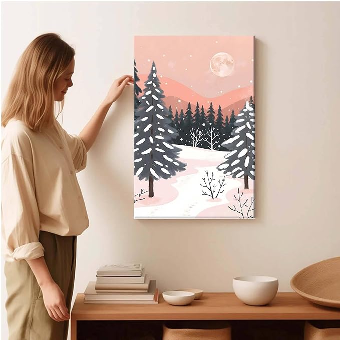 Framed Canvas Wall Art serene winter landscape art print Christmas snow cosy winter's day 20x30in Wood Framed