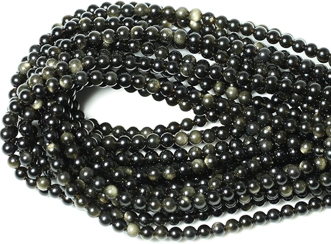 60PCS 6mm Natural Golden Obsidian Gemstone Round Loose Beads Crystal Energy Stone Healing Power for Jewelry Making 1 Strand 15"