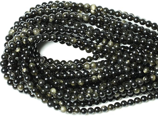 60PCS 6mm Natural Golden Obsidian Gemstone Round Loose Beads Crystal Energy Stone Healing Power for Jewelry Making 1 Strand 15"