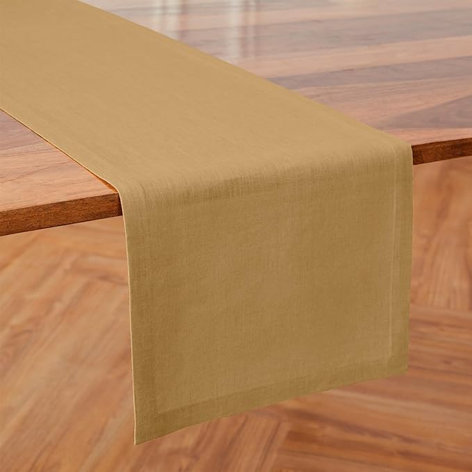 Solino Home Linen Table Runner 48 Inches - 100% Pure Linen Camel Table Runner 14 x 48 Inch Ideal for Dresser and Coffee Tables - Diana Medium Weight
