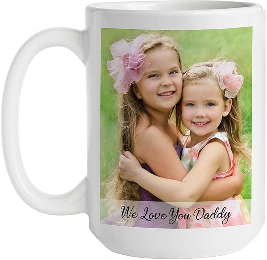 Let's Make Memories Personalized Photo Mug with Message - Custom Coffee Mug - Christmas Holiday Stocking Stuffer - 15oz - White Handle