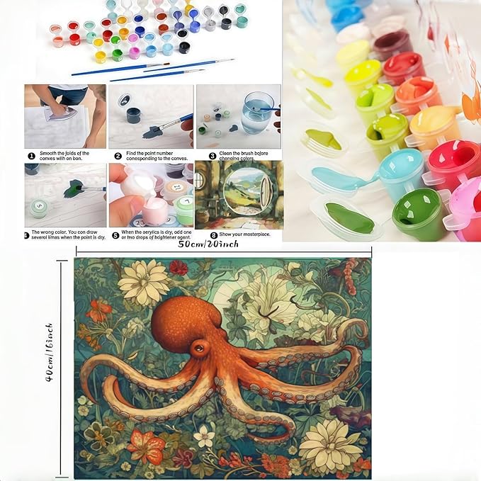 CSZPPQAF Paint by Numbers Kit for Adults Beginner, Animal Octopus Paint by Number Kits on Canvas, DIY Easy Acrylic Watercolor Oil Painting by Numbers for Home Wall Decor 16X20inch