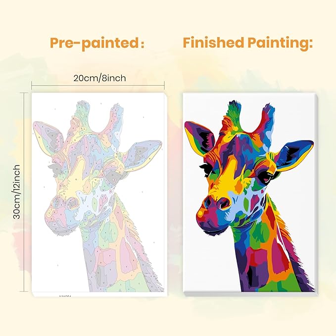 MXJSUA Giraffe Framed Paint by Numbers for Adults Beginners, Easy Adults' Paint-by-Number Kits on Canvas with Easel, Animal Acrylic Number Painting Crafts Kits Gifts for Home Decor, 8x12inch