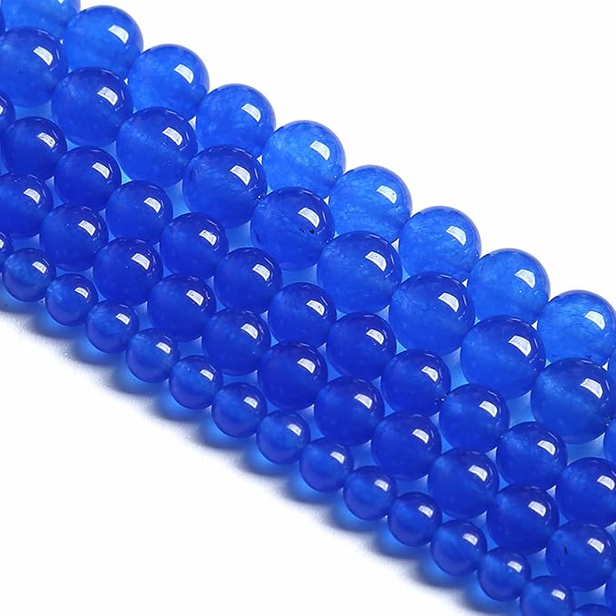 8MM 46PCS Deep Blue Chalcedony Natural Stone Loose Beads for Jewelry Making DIY Bracelet