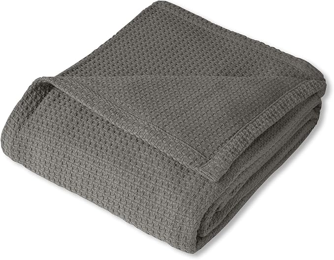 100% Fine Cotton Luxurious Basket Weave Blanket, Dark Gray, Queen Size (Pack of 6)